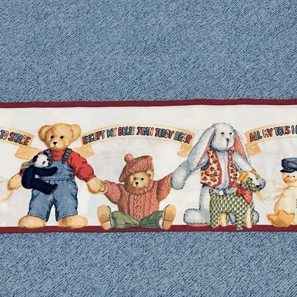 Vintage Daisy Kingdom Blue Jean Teddy Nursery Quilt Fabric Bundle Baby Toys - Picture 8 of 12